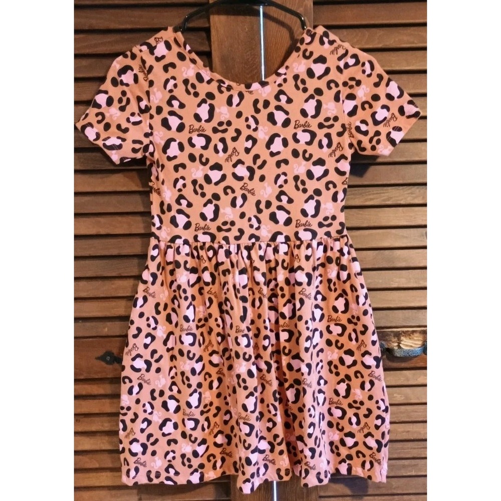 Barbie Girls' Print Skater Sun Dress with Short Sleeves, Sz L 10/12 Animal Print